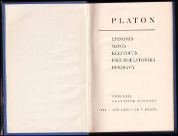 Platón: Epinomis ; Minos ; Kleitofon ; Pseudoplatonika : epigramy