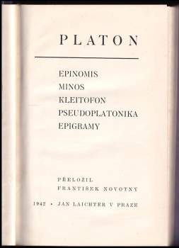 Platón: Epinomis ; Minos ; Kleitofon ; Pseudoplatonika : epigramy