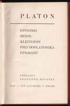 Platón: Epinomis ; Minos ; Kleitofon ; Pseudoplatonika : epigramy