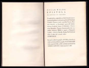 Oscar Wilde: Epistola in carcere et vinculis