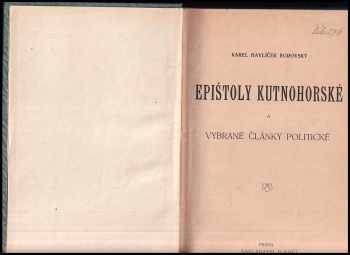 Karel Havlíček Borovský: Epištoly Kutnohorské a vybrané články politické