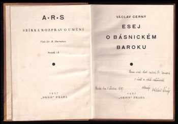 Václav Černý: Esej o básnickém baroku DEDIKACE A PODPIS AUTORA