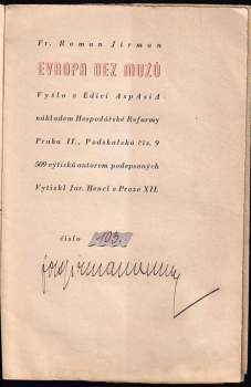 František Roman Jirman: Evropa bez mužů