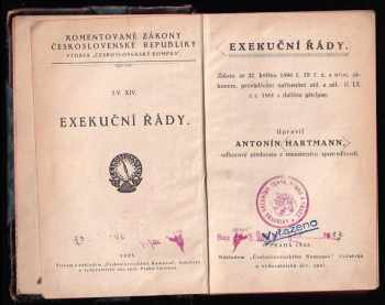 Antonín Hartmann: Exekuční řády zákon ze 27. května 1896 č. 79 ř. z. s uvoz. zákonem, prováděcími nařízeními atd. a zák. čl. LX z r. 1881 s dalšími předpisy