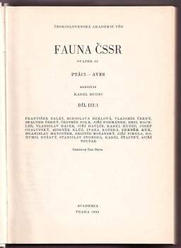Karel Hudec: Fauna ČSSR - Ptáci: díl 3/I + 3/II