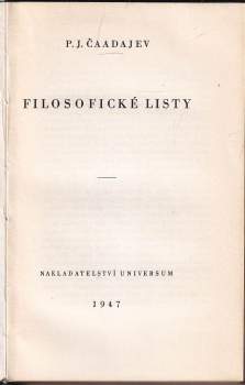 Petr Jakovlevič Čaadajev: Filosofické listy