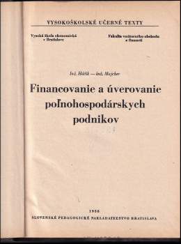 Vladimír Háčik: Financovanie a úverovanie poľnohospodárskych podnikov