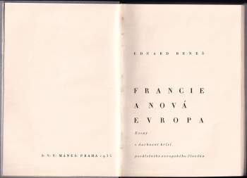 Edvard Beneš: Francie a nová Evropa