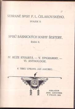 František Ladislav Čelakovský: Spisů básnických knihy šestery