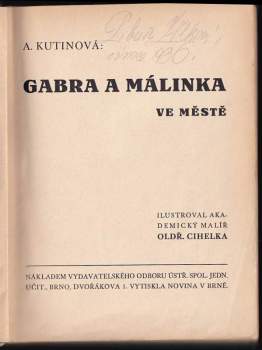 Amálie Kutinová: Gabra a Málinka ve městě