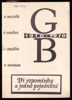 K Mejstřík: GB 1910-1970