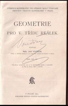 Jan Vojtěch: Geometrie pro V. třídu reálek