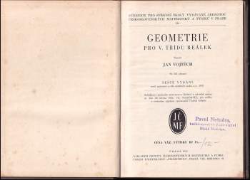Jan Vojtěch: Geometrie pro V. třídu reálek