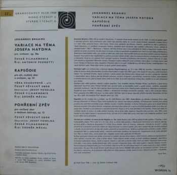 Johannes Brahms: Haydnovské variace, Altová rapsódie, Pohřební zpěv