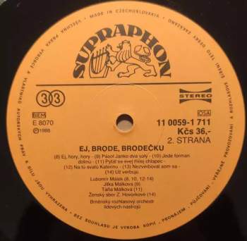 Brněnský Rozhlasový Orchestr Lidových Nástrojů: Ej, Brode, Brodečku / Moravian Folk Songs