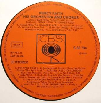 Percy Faith And His Orchestra And Chorus: Love Theme From "Romeo And Juliet"