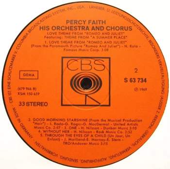 Percy Faith And His Orchestra And Chorus: Love Theme From "Romeo And Juliet"