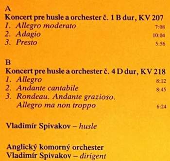 Wolfgang Amadeus Mozart: Koncerty Pre Husle A Orchester Č. 1 B Dur KV 207 / Č. 4  D Dur KV 218