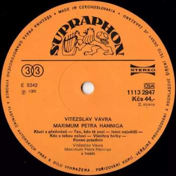 Vítězslav Vávra: Vítězslav Vávra & Maximum Petra Hanniga