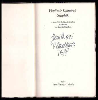 Graphik - 24 zum Teil farbige Bildtafeln - Nachwort von Ludvik Kundera - Insel Bücherei Nr.1070 - DEDIKACE JANU SUCHLOVI OD VLADIMÍR KOMÁREK