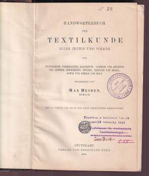 Max Heiden: Handwörterbuch der Textilkunde Aller Zeiten und Völker