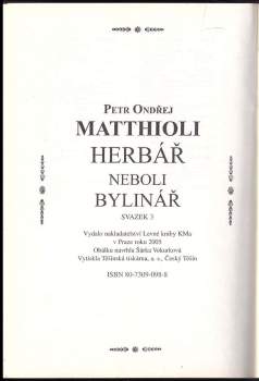 Pietro Andrea Mattioli: Herbář, neboli, Bylinář