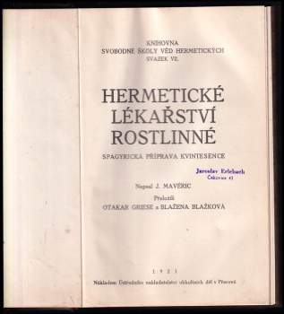 Jean Mavéric: Hermetické lékařství rostlinné
