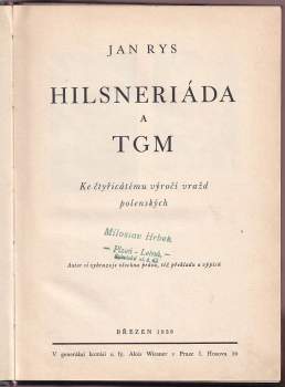 Jan Rys: Hilsneriáda a TGM