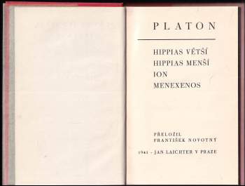 Platón: Hippias větší - Hippias menší - Ion - Menexenos