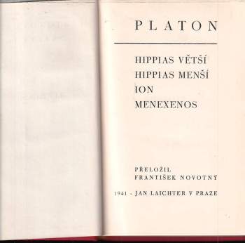 Platón: Hippias větší ; Hippias menší ; Ion ; Menexenos