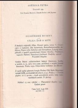 Homérské hymny ; Válka žab a myší