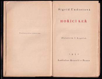 Sigrid Undset: Hořící keř