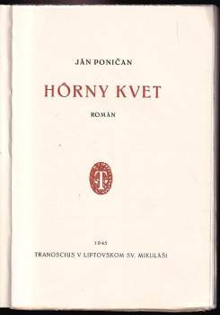 Ján Poničan: Hôrny kvet