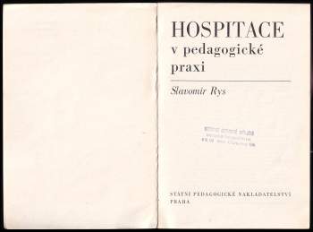 Slavomír Rys: Hospitace v pedagogické praxi