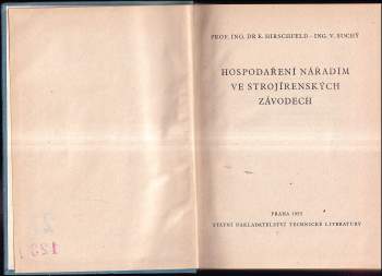 Evžen Hirschfeld: Hospodaření nářadím ve strojírenských závodech