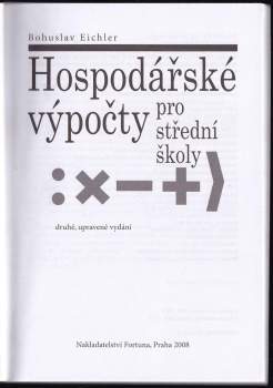 Bohuslav Eichler: Hospodářské výpočty pro střední školy