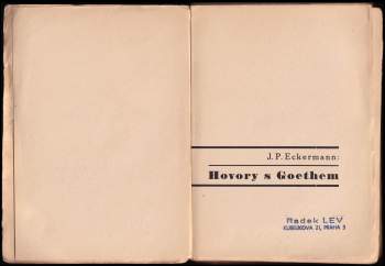Johann Peter Eckermann: Hovory s Goethem
