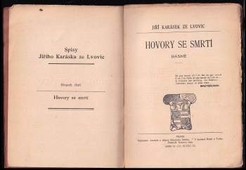 Jiří Karásek ze Lvovic: Hovory se smrtí
