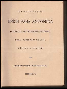 George Sand: Hřích pana Antonína