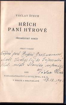 Václav Štech: Hřích paní Hýrové