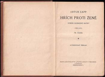 Arthur Zapp: Hřích proti ženě
