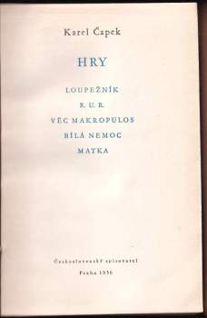 Karel Čapek: Hry