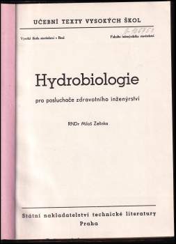 Miloš Zelinka: Hydrobiologie pro posluchače zdravotního inženýrství
