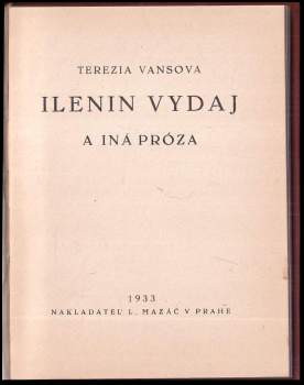 Terézia Vansová: Ilenin vydaj a iná próza