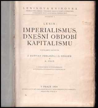 Vladimir Il'jič Lenin: Imperialismus, dnešní období kapitalismu