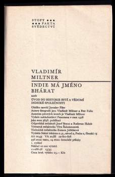 Vladimír Miltner: Indie má jméno Bhárat, aneb, Úvod do historie bytí a vědomí indické společnosti