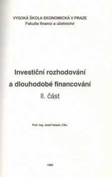 Josef Valach: Investiční rozhodování a dlouhodobé financování