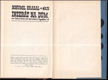 Bohumil Hrabal: Inzerát na dům, ve kterém už nechci bydlet