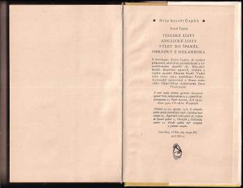 Karel Čapek: Italské listy ; Anglické listy ; Výlet do Španěl ; Obrázky z Holandska