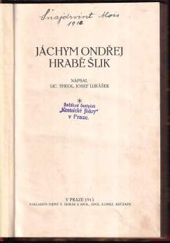 Josef Lukášek: Jáchym Ondřej hrabě Šlik